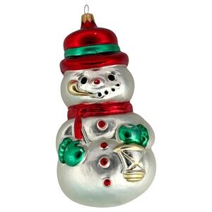 5" Snowman Christmas Ornament Plastic (Glass-Look) Tree Hand Painted VTG